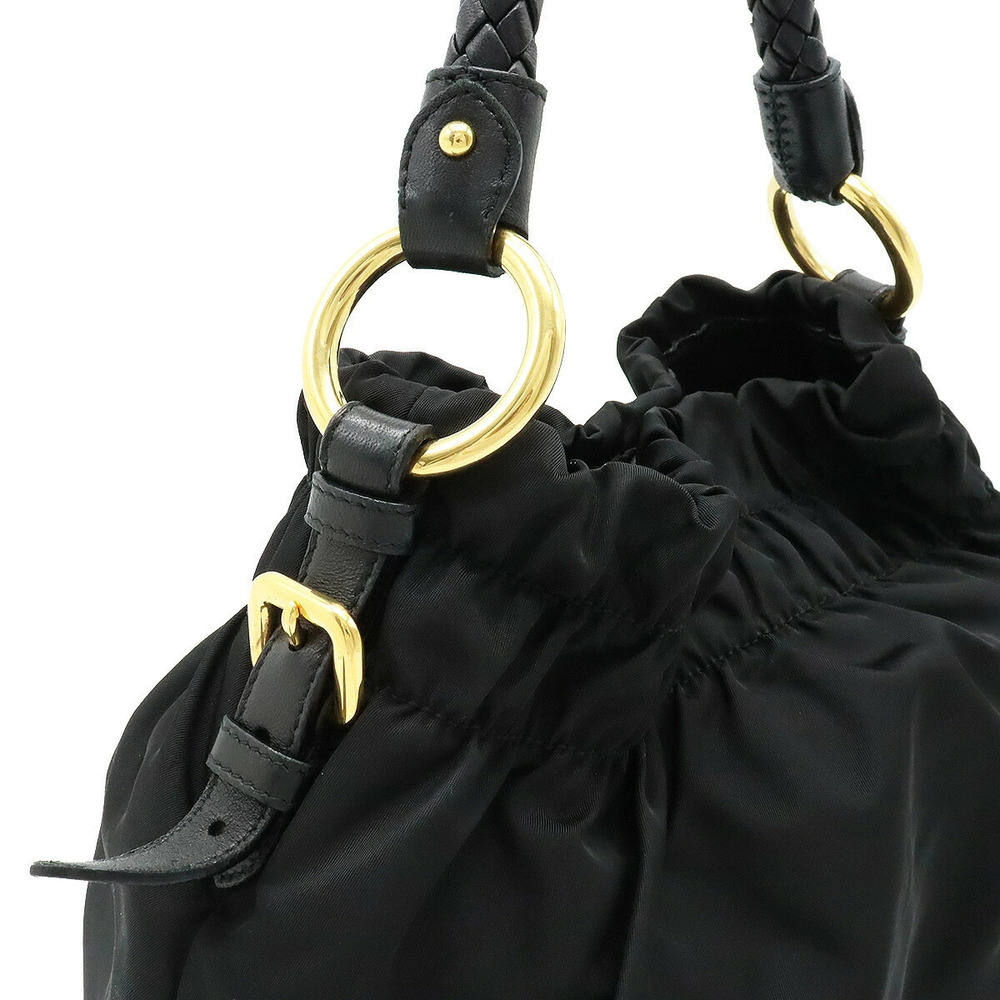 Prada Gathered Ribbon 2way Shoulder Bag Hobo Leather NERO Black - Picture 6 of 7